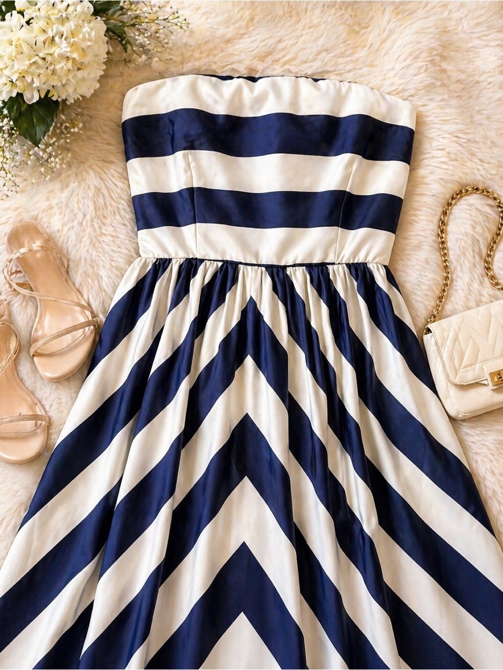 Lulus Navy & White Stripe Strapless Maxi Dress XS - Picture 3 of 5